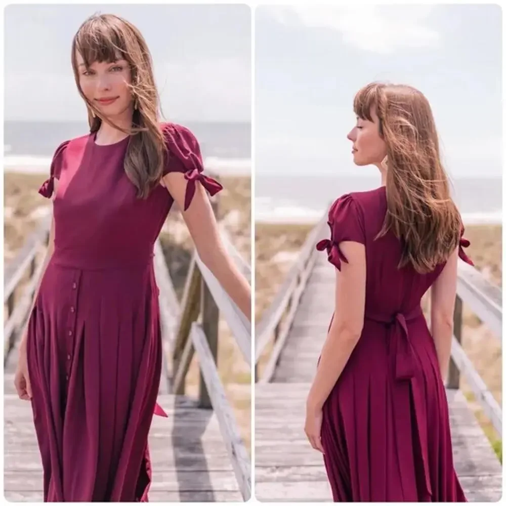 Gal Meets Glam Bette Bow-Tied Midi Dress Anthropologie Size 6